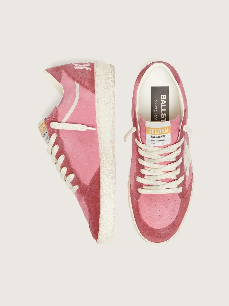 Ball Star LTD donna in suede rosa con stella in pelle crema e inserti in suede rosso