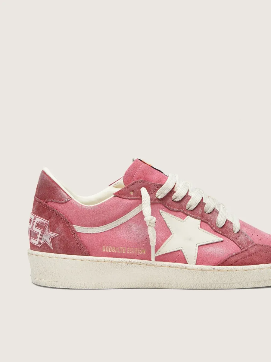 Ball Star LTD donna in suede rosa con stella in pelle crema e inserti in suede rosso