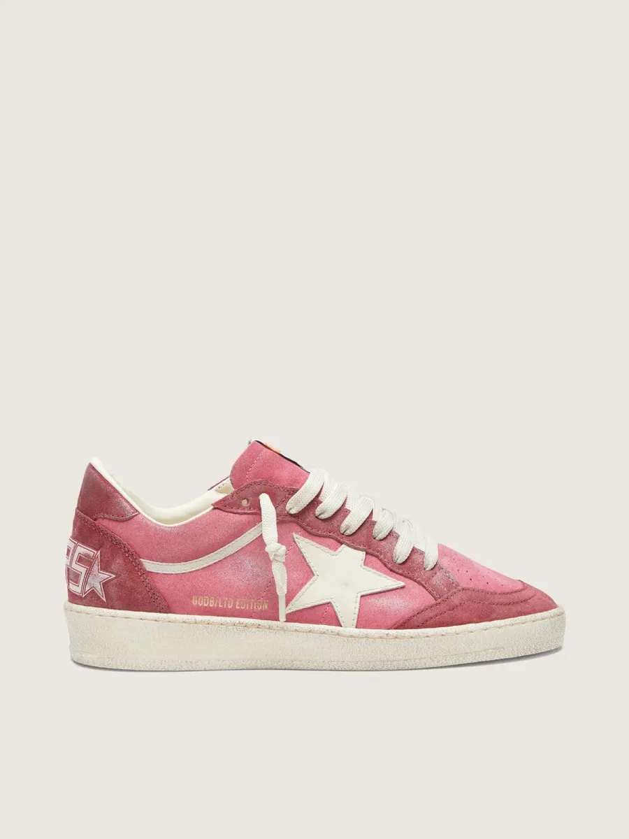Ball Star LTD donna in suede rosa con stella in pelle crema e inserti in suede rosso