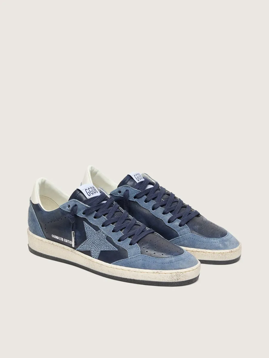 Ball Star LTD donna in pelle blu scuro con stella in cristalli Swarovski azzurri e inserti in suede