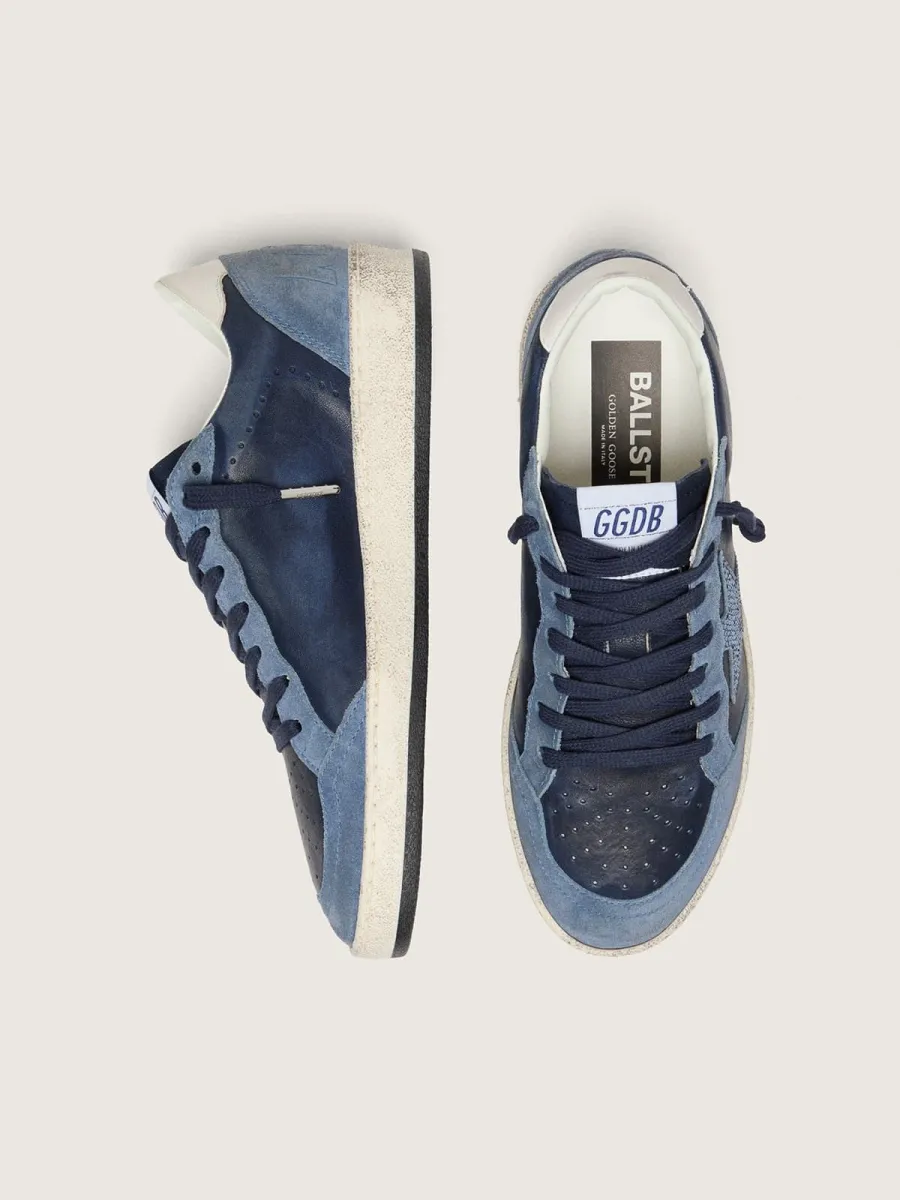 Ball Star LTD donna in pelle blu scuro con stella in cristalli Swarovski azzurri e inserti in suede
