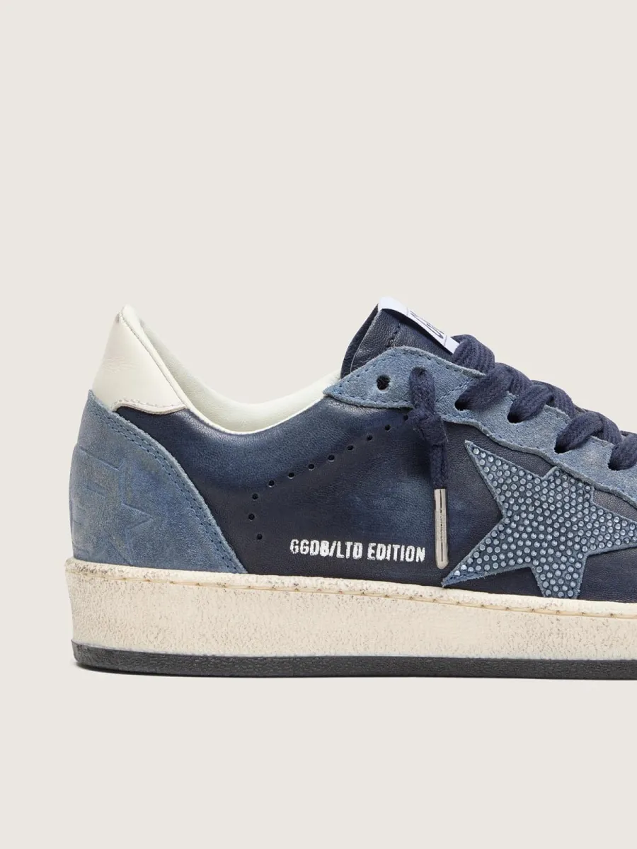 Ball Star LTD donna in pelle blu scuro con stella in cristalli Swarovski azzurri e inserti in suede