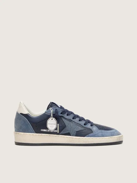 Ball Star LTD donna in pelle blu scuro con stella in cristalli Swarovski azzurri e inserti in suede