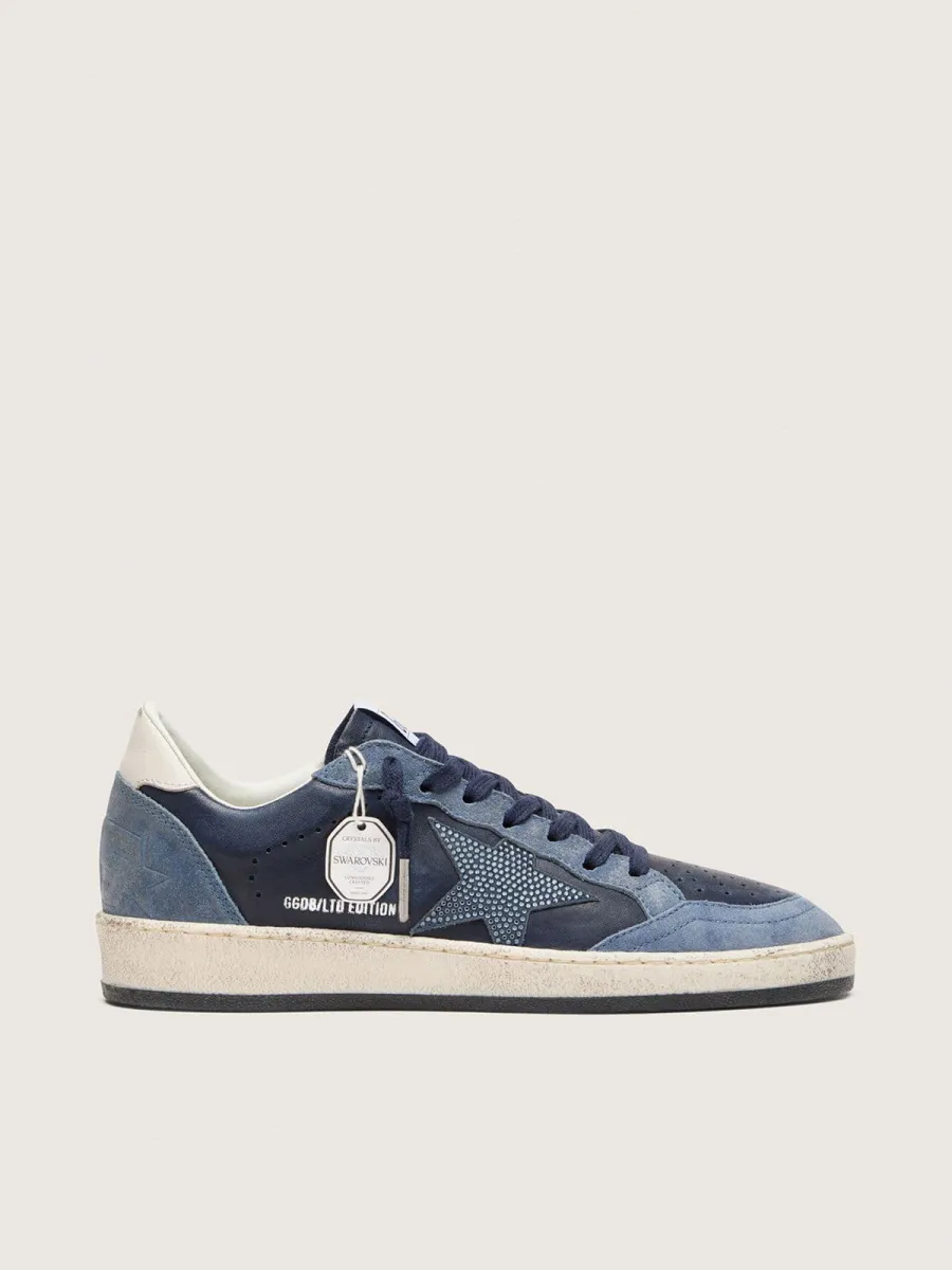 Ball Star LTD donna in pelle blu scuro con stella in cristalli Swarovski azzurri e inserti in suede