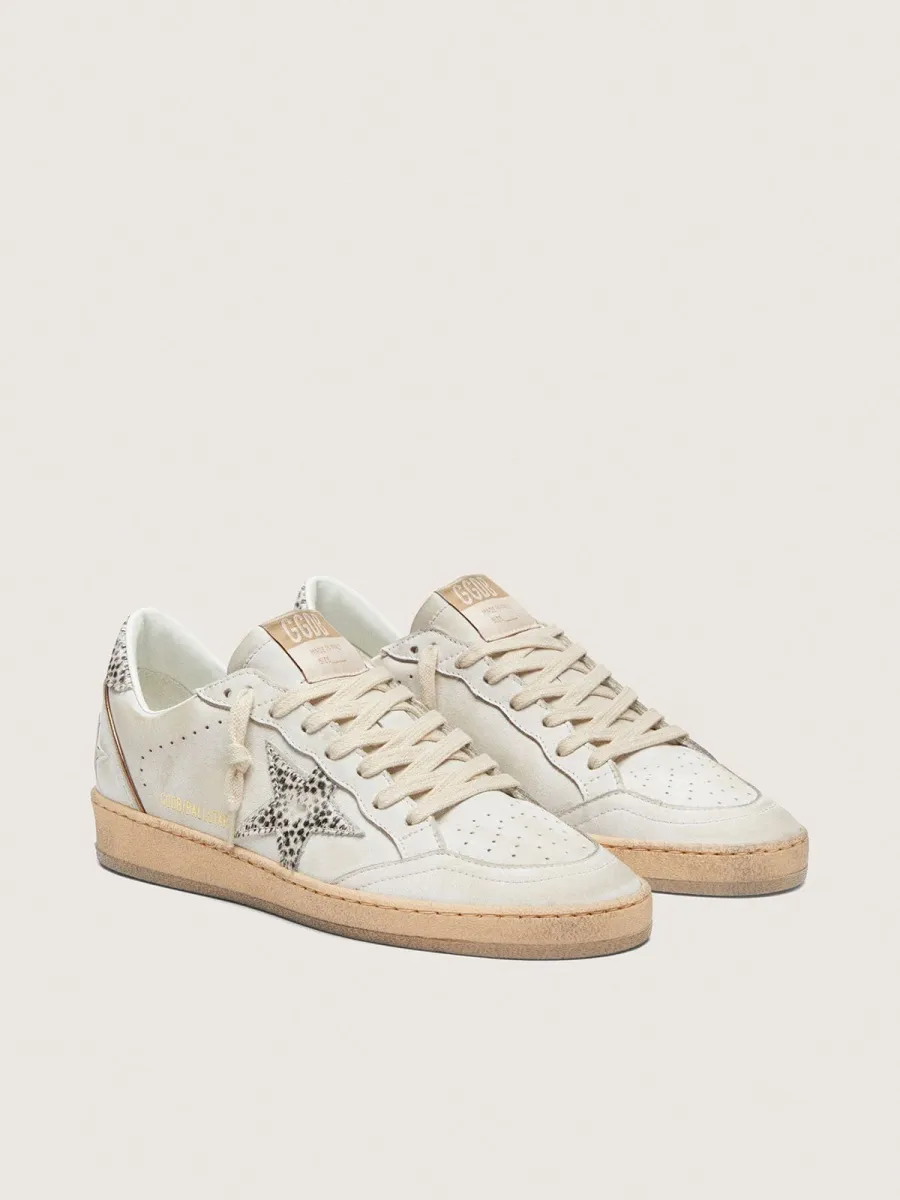 Ball Star donna in pelle bianca con stella in cavallino leo zebrato