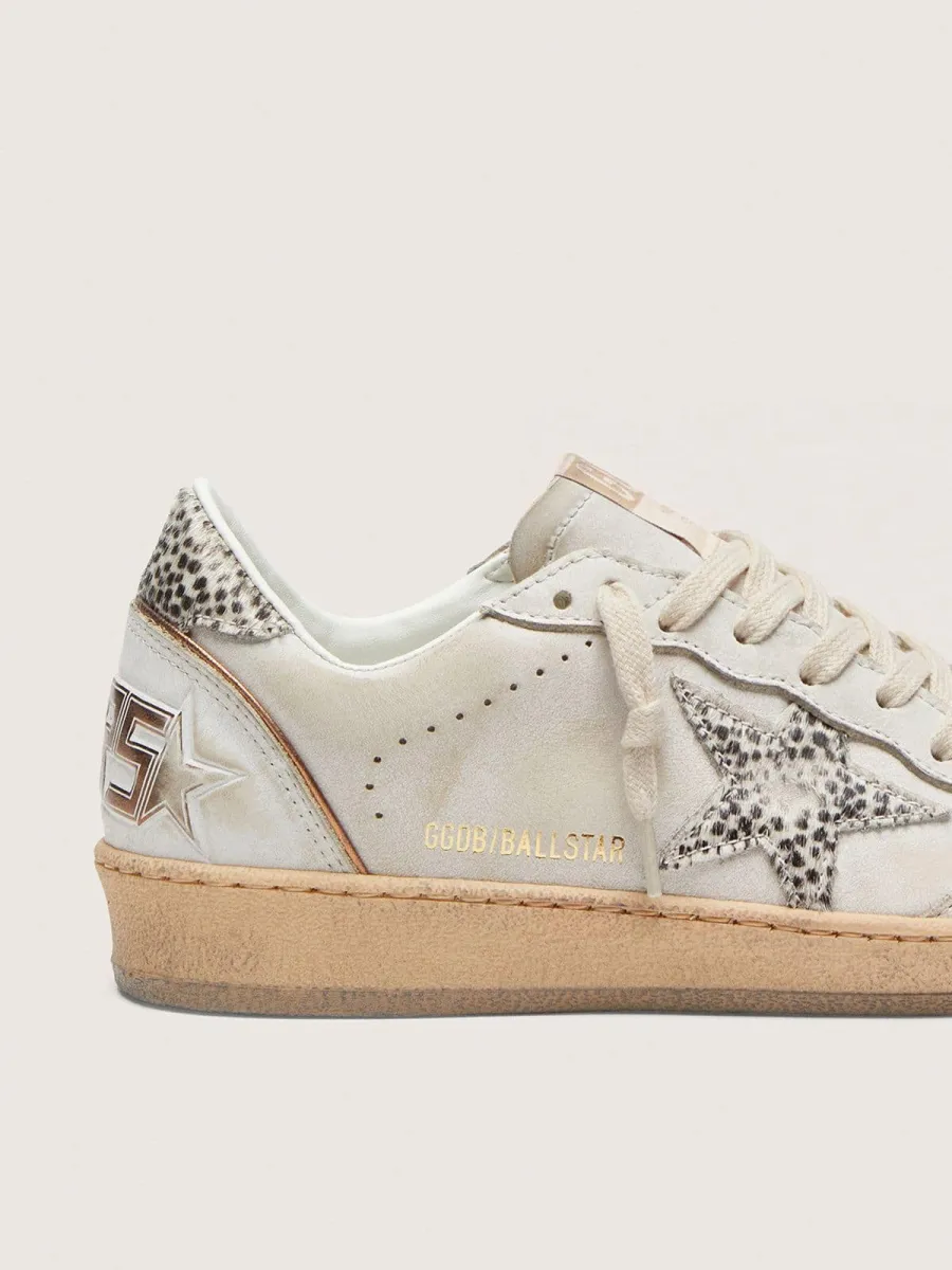 Ball Star donna in pelle bianca con stella in cavallino leo zebrato