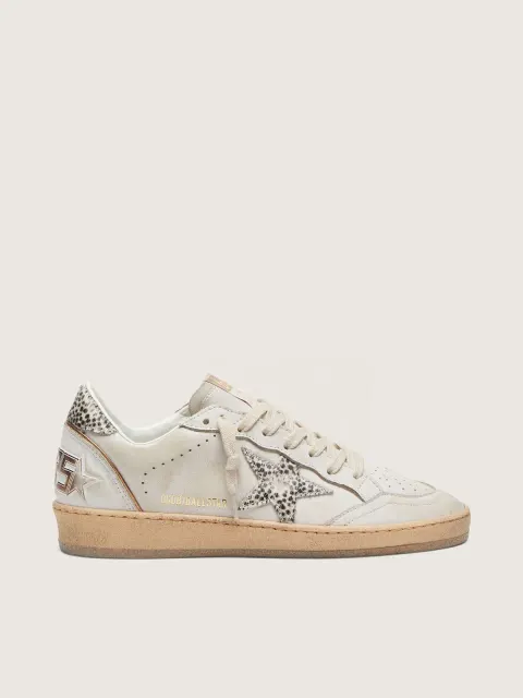 Ball Star donna in pelle bianca con stella in cavallino leo zebrato