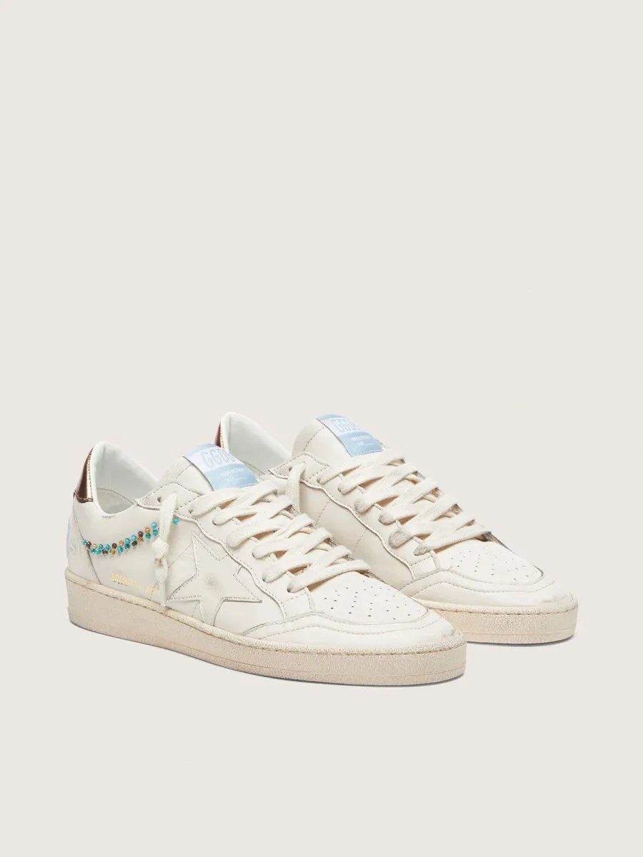Ball Star donna in pelle crema con stella ton sur ton e perline applicate