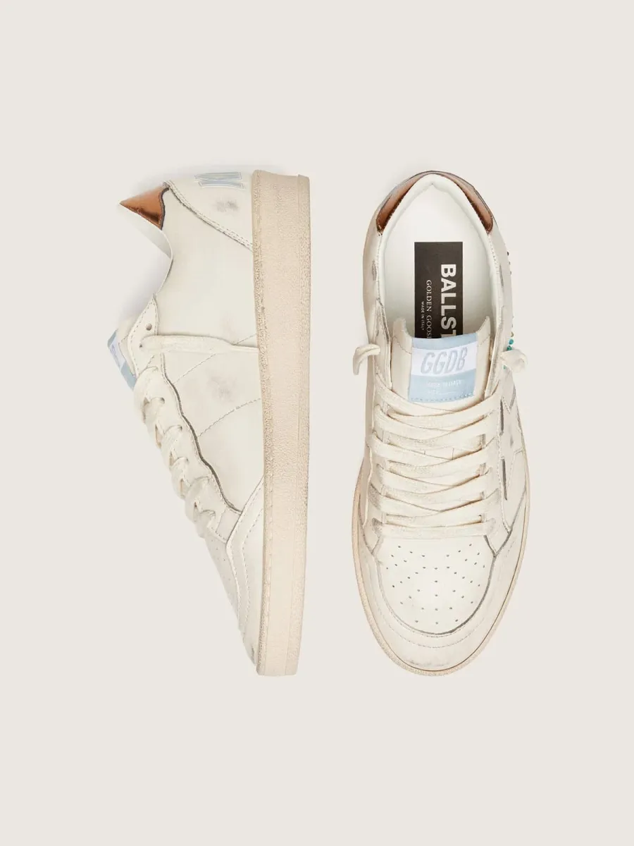 Ball Star donna in pelle crema con stella ton sur ton e perline applicate
