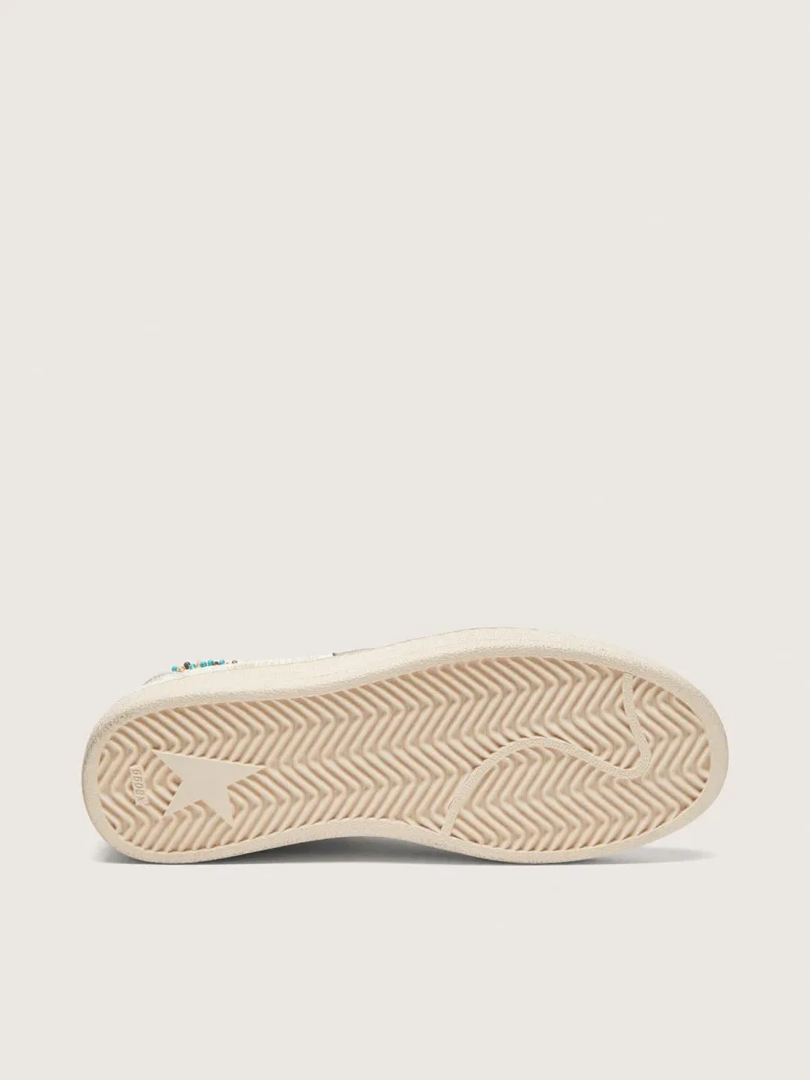 Ball Star donna in pelle crema con stella ton sur ton e perline applicate
