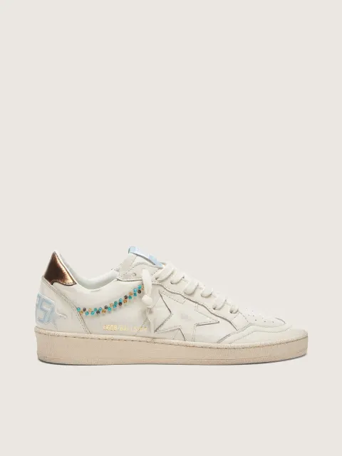 Ball Star donna in pelle crema con stella ton sur ton e perline applicate