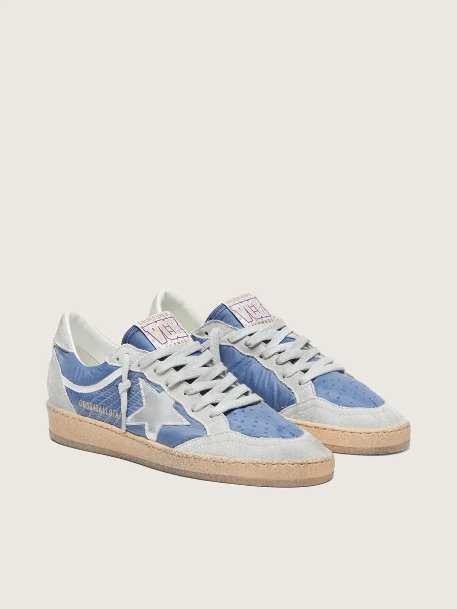 Ball Star donna in nylon blu denim con inserti in suede grigio chiaro e stella in pelle laminata argento