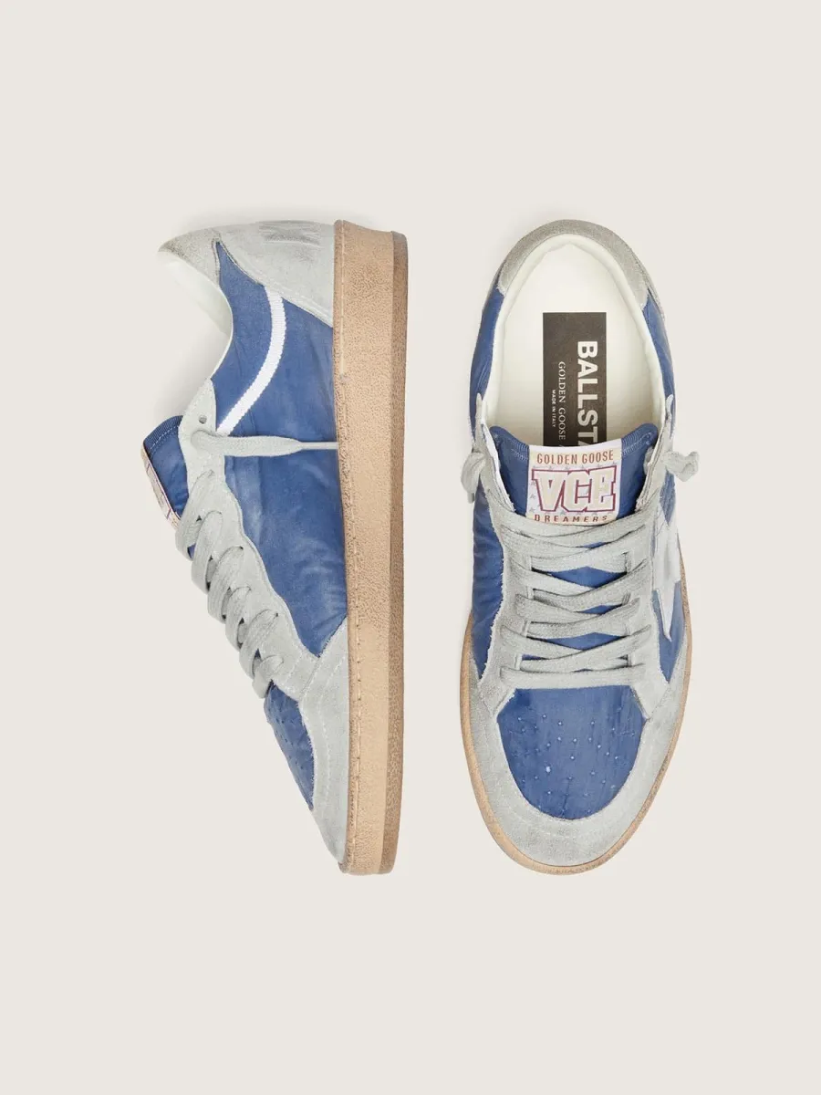 Ball Star donna in nylon blu denim con inserti in suede grigio chiaro e stella in pelle laminata argento