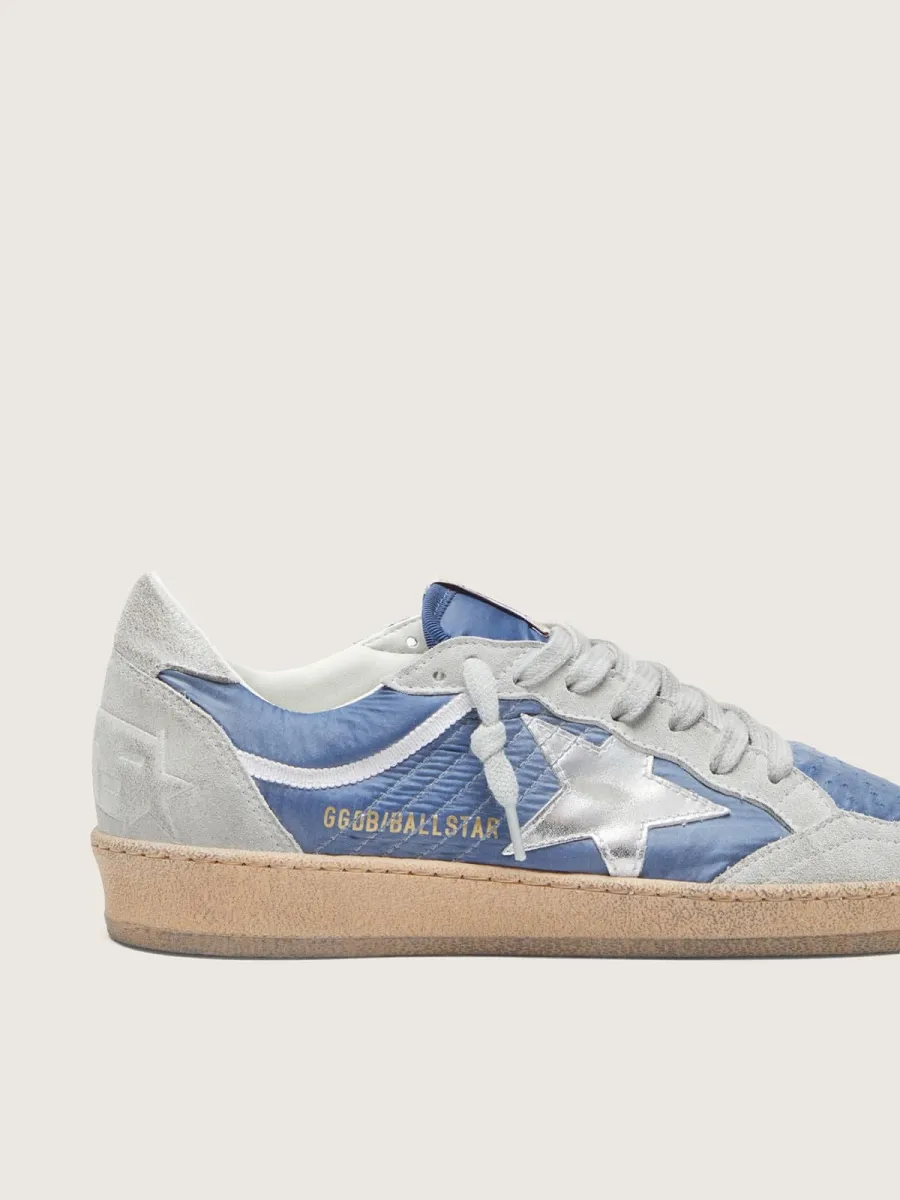 Ball Star donna in nylon blu denim con inserti in suede grigio chiaro e stella in pelle laminata argento