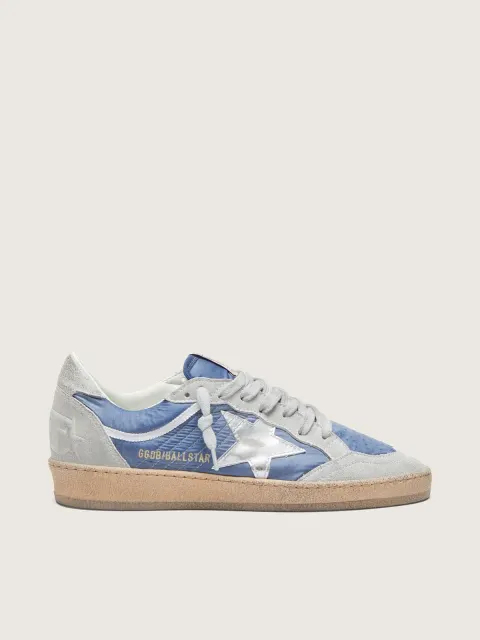 Ball Star donna in nylon blu denim con inserti in suede grigio chiaro e stella in pelle laminata argento