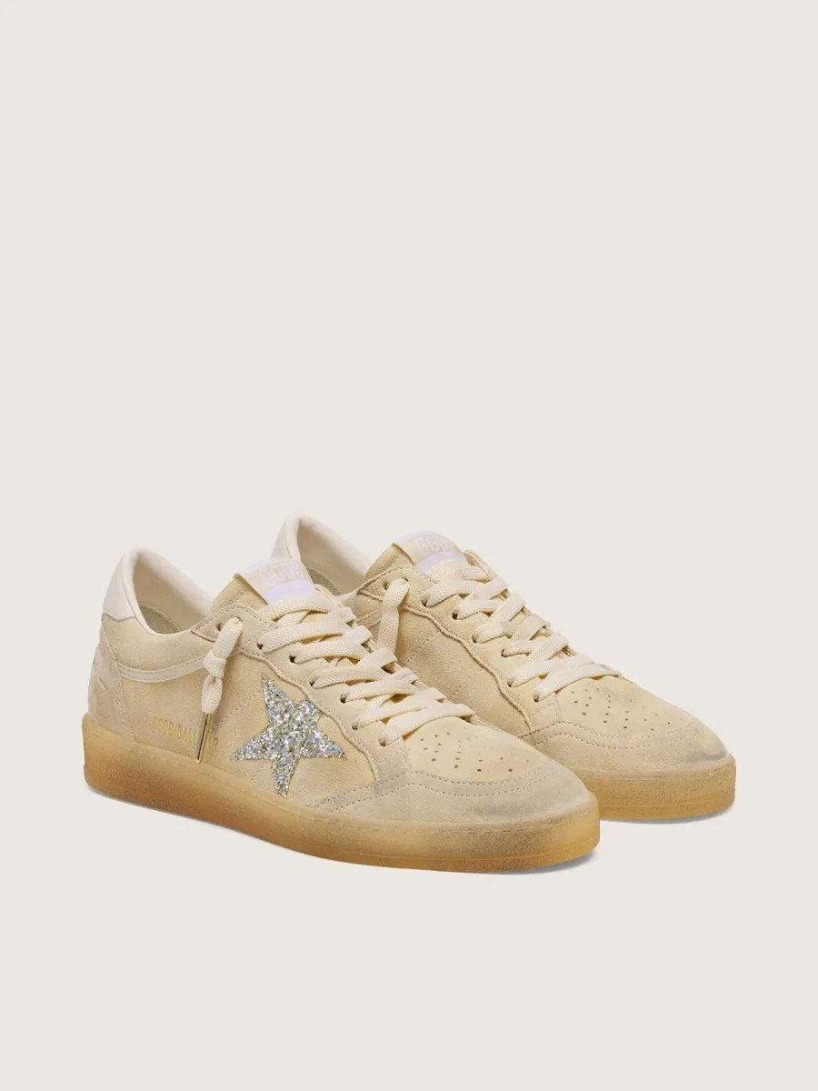 Ball Star donna in suede color perla con stella glitter argento