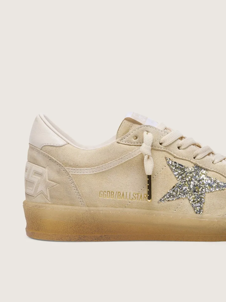 Ball Star donna in suede color perla con stella glitter argento