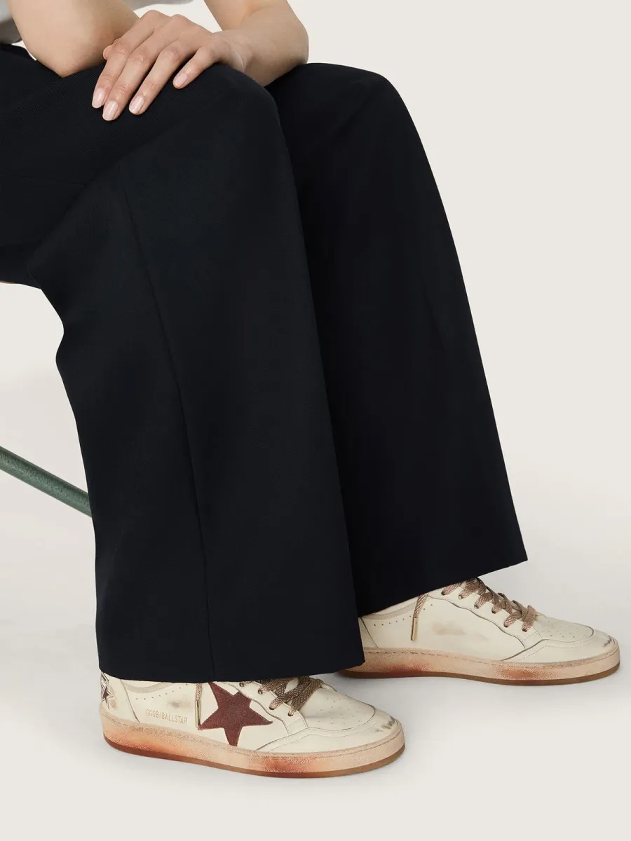 Ball Star donna in pelle bianca con stella e talloncino in pelle color ruggine