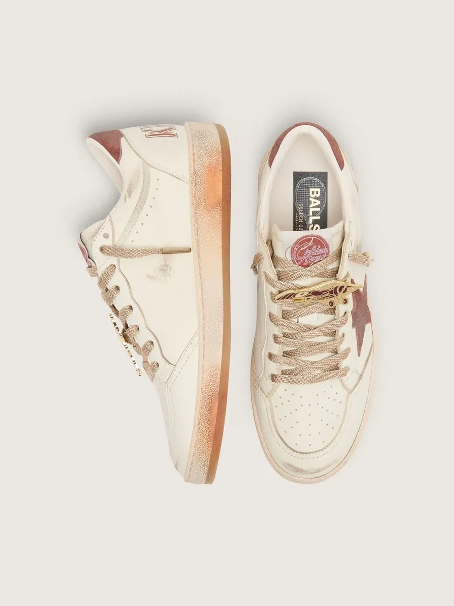 Ball Star donna in pelle bianca con stella e talloncino in pelle color ruggine