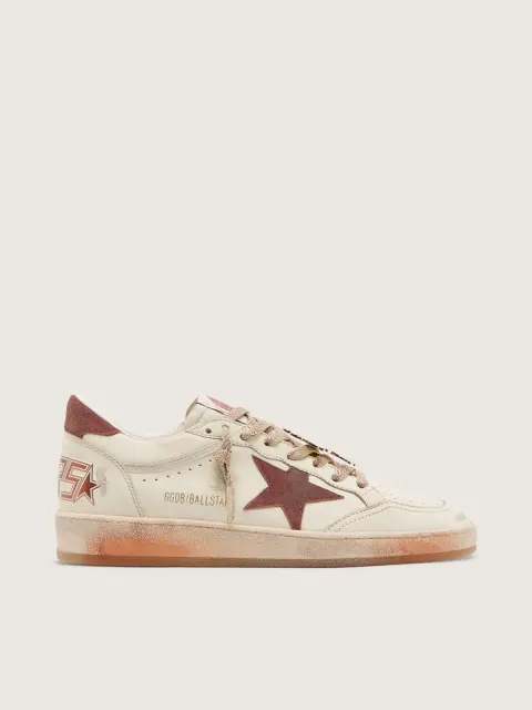 Ball Star donna in pelle bianca con stella e talloncino in pelle color ruggine