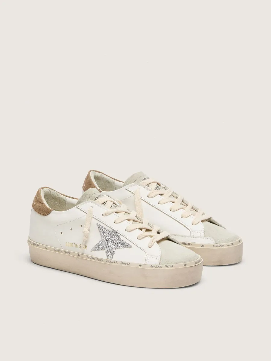 Hi Star Donna con stella in glitter argento e talloncino in nabuk tortora