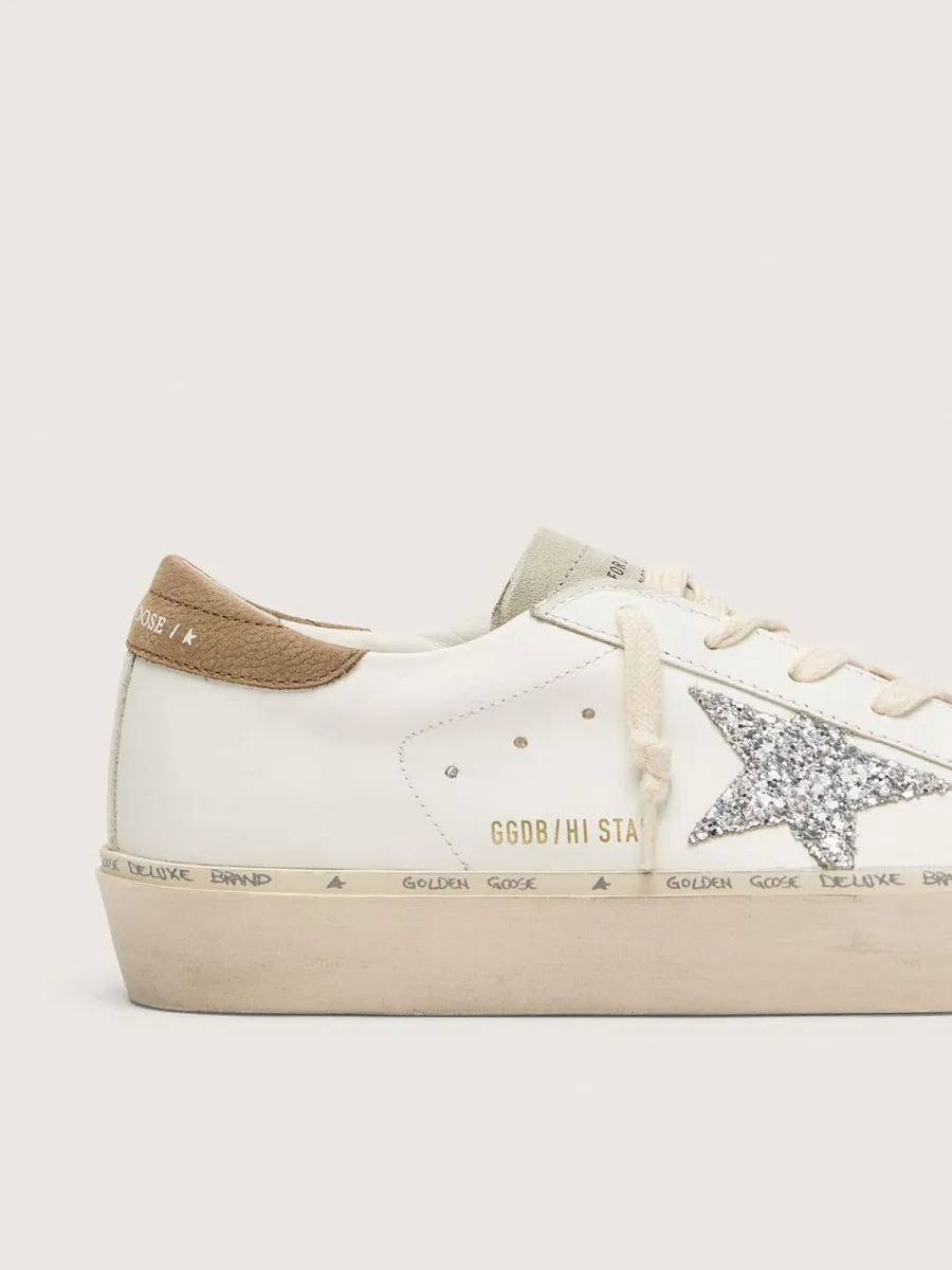 Hi Star Donna con stella in glitter argento e talloncino in nabuk tortora