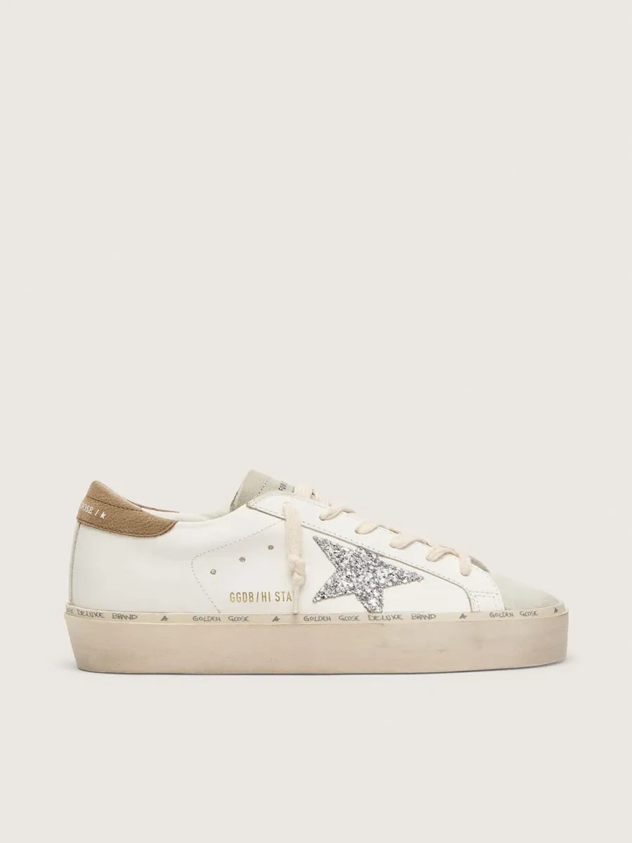 Hi Star Donna con stella in glitter argento e talloncino in nabuk tortora
