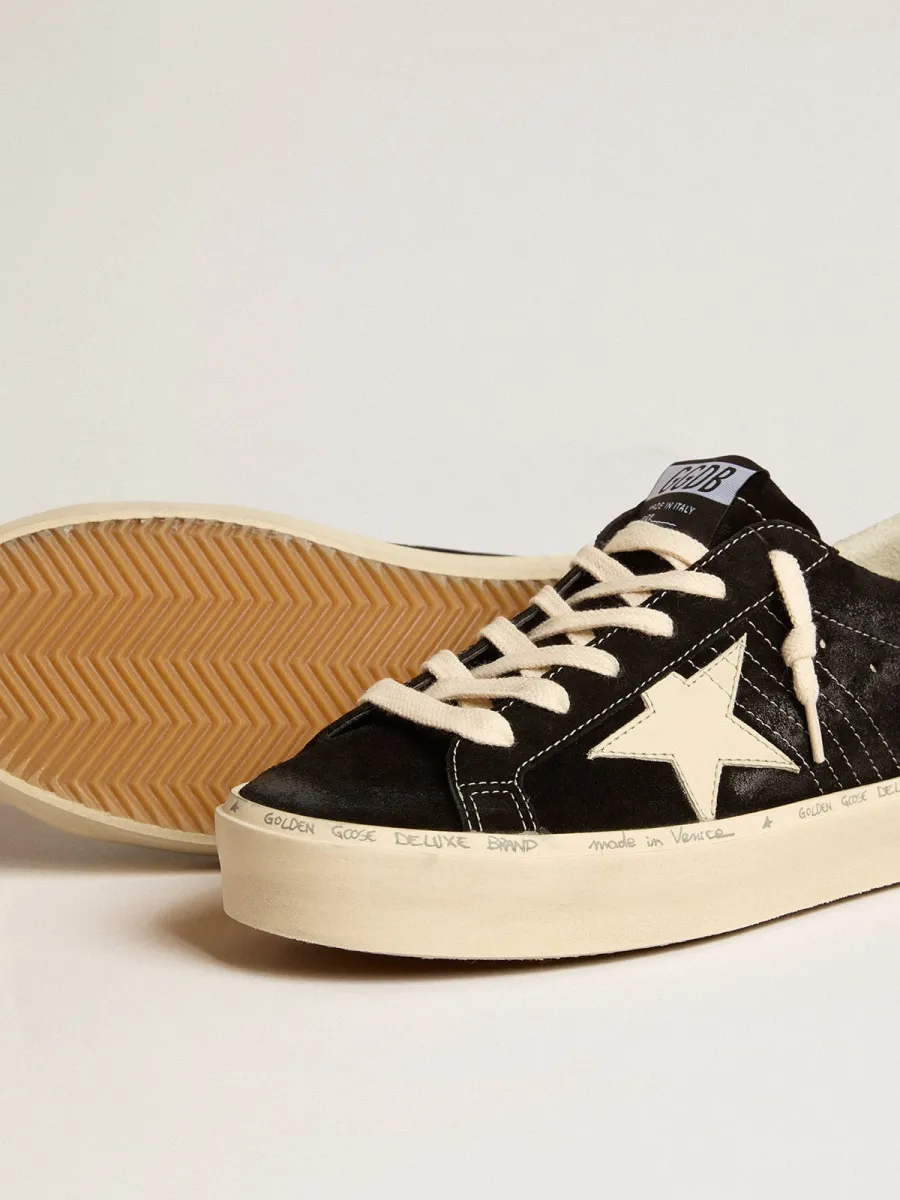 Hi Star Donna in pelle nera con talloncino in glitter argento