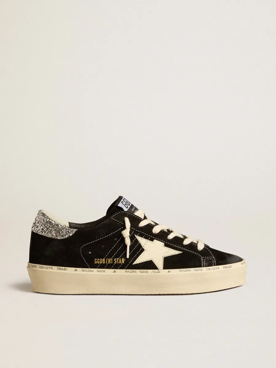 Hi Star Donna in pelle nera con talloncino in glitter argento