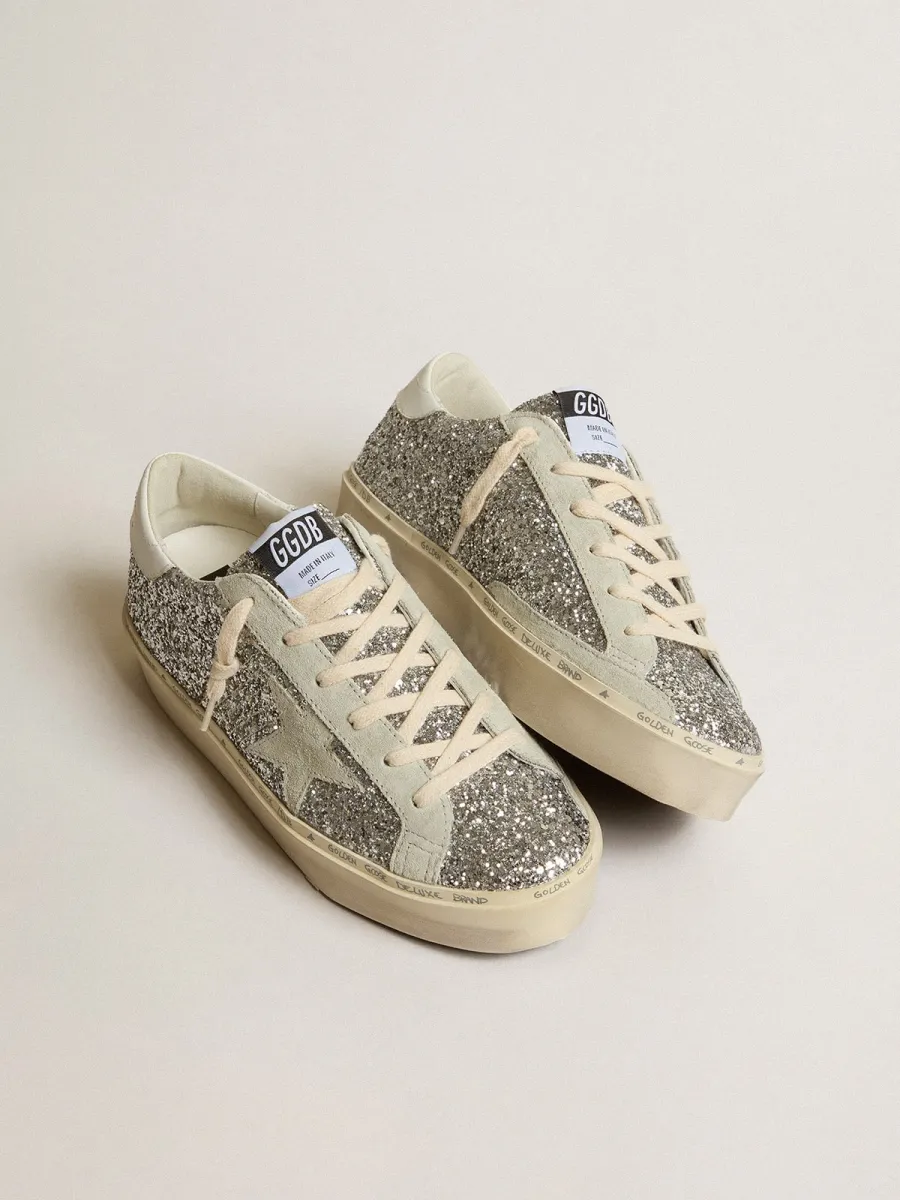 Hi Star Donna in glitter argento con stella in suede e talloncino bianco
