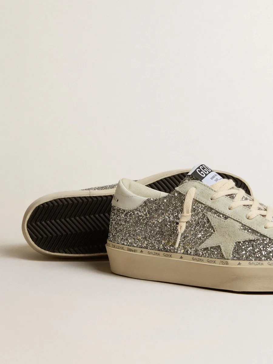 Hi Star Donna in glitter argento con stella in suede e talloncino bianco