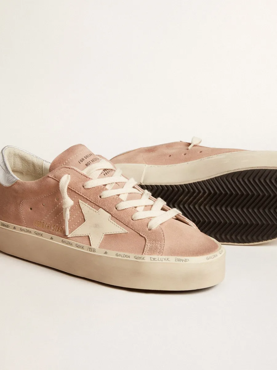 Hi Star Donna in suede rosa con stella crema e talloncino in pelle argento