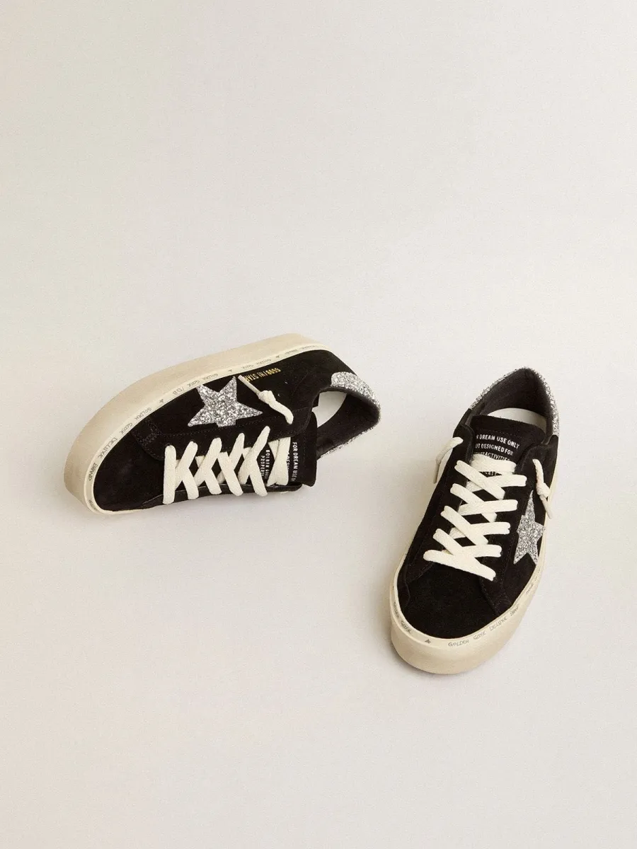 Hi Star donna in suede nero con stella glitter argento