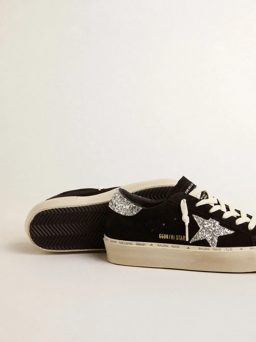 Hi Star donna in suede nero con stella glitter argento
