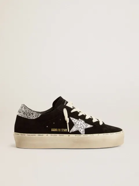 Hi Star donna in suede nero con stella glitter argento