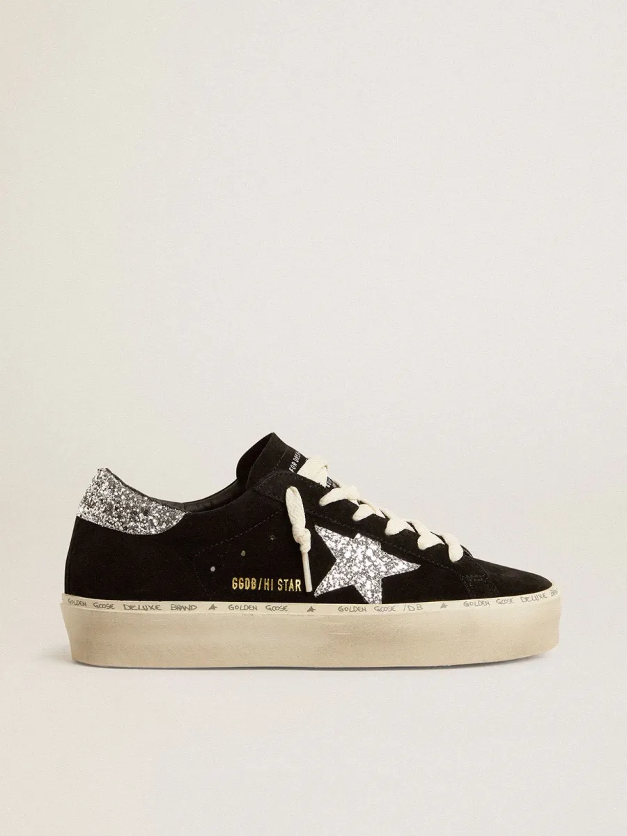 Hi Star donna in suede nero con stella glitter argento