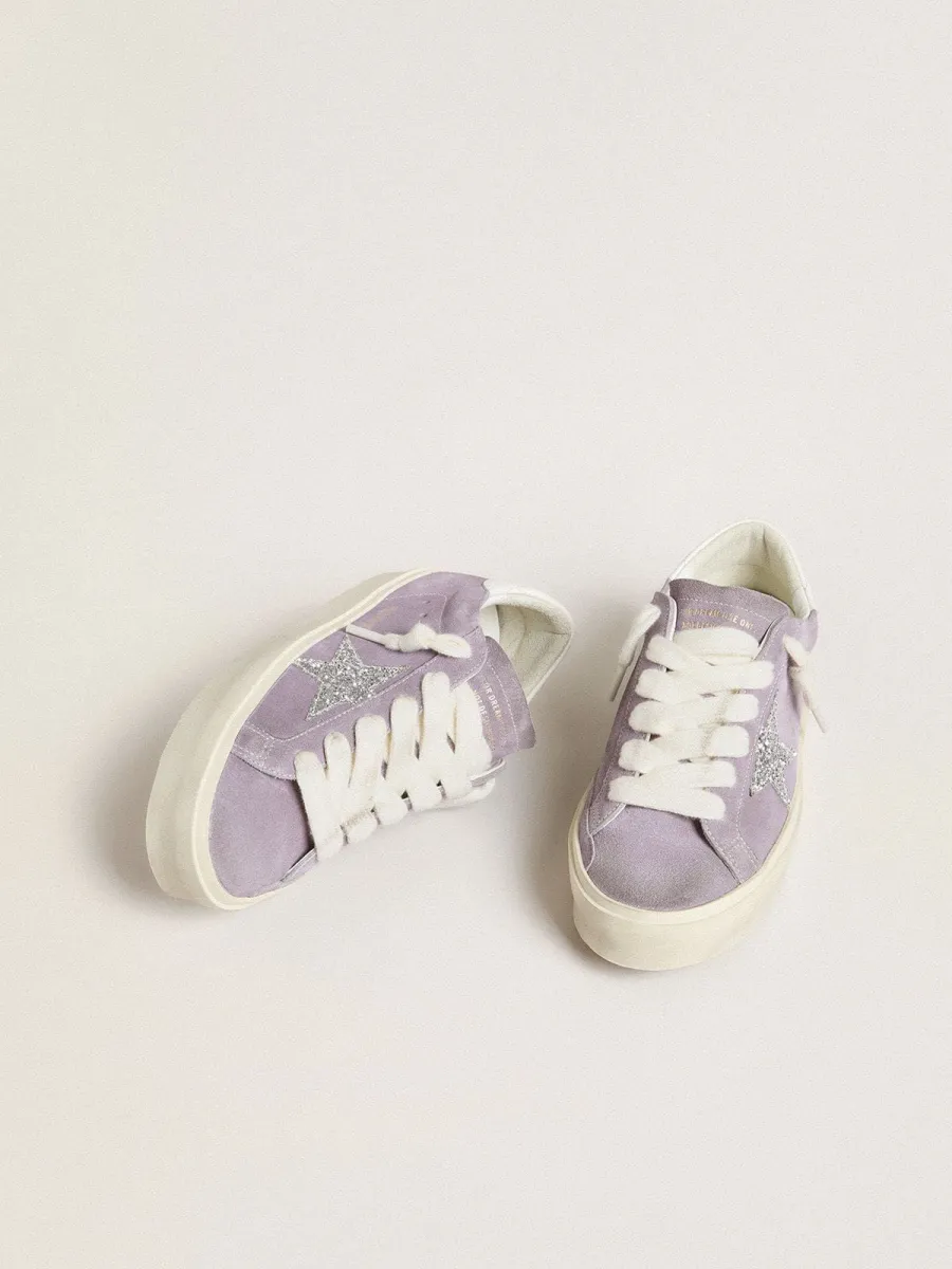 Hi Star Donna in suede viola con stella glitter argento