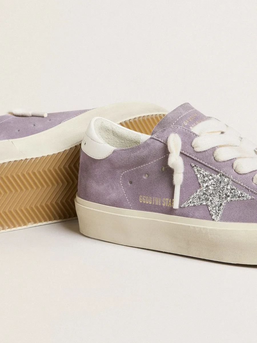 Hi Star Donna in suede viola con stella glitter argento