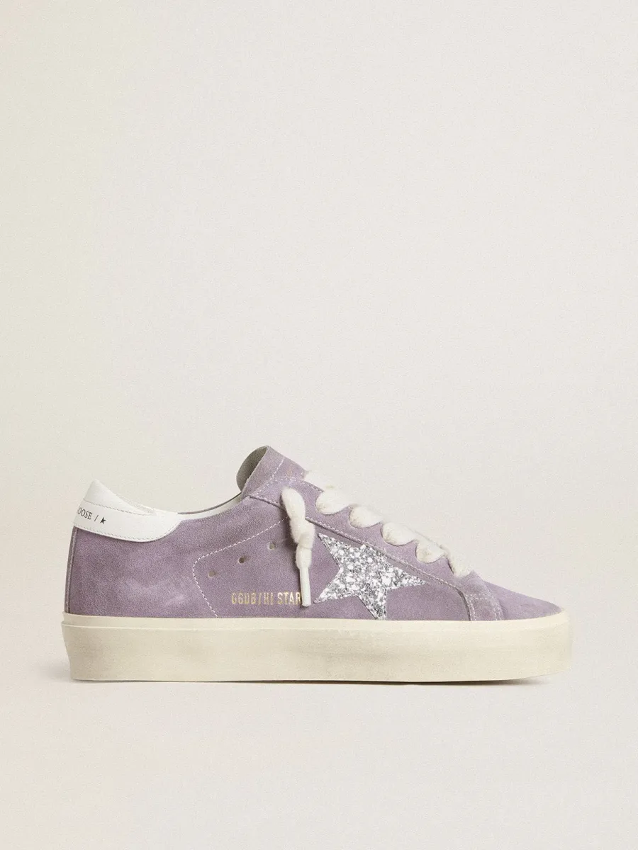 Hi Star Donna in suede viola con stella glitter argento