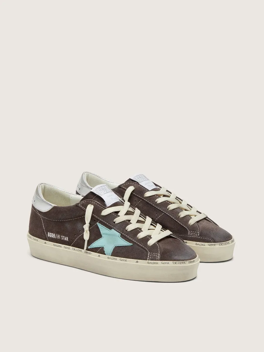 Hi Star donna in suede marrone con stella verde acqua