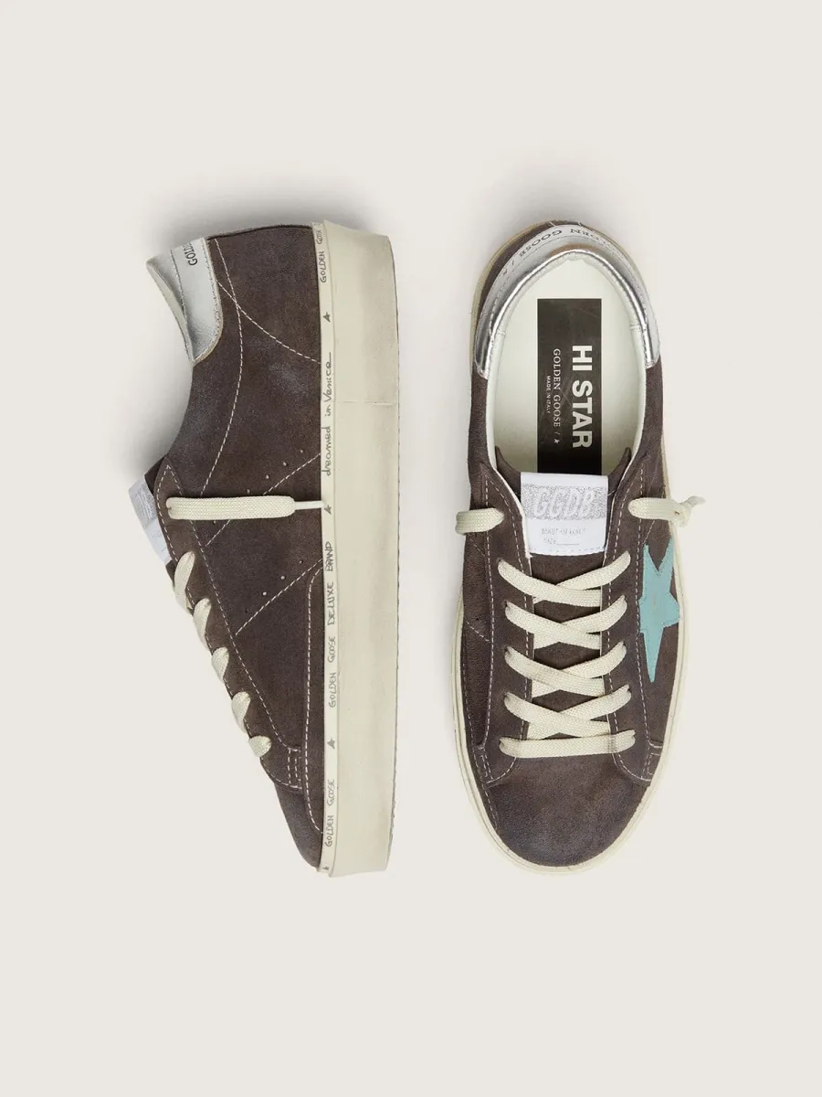 Hi Star donna in suede marrone con stella verde acqua