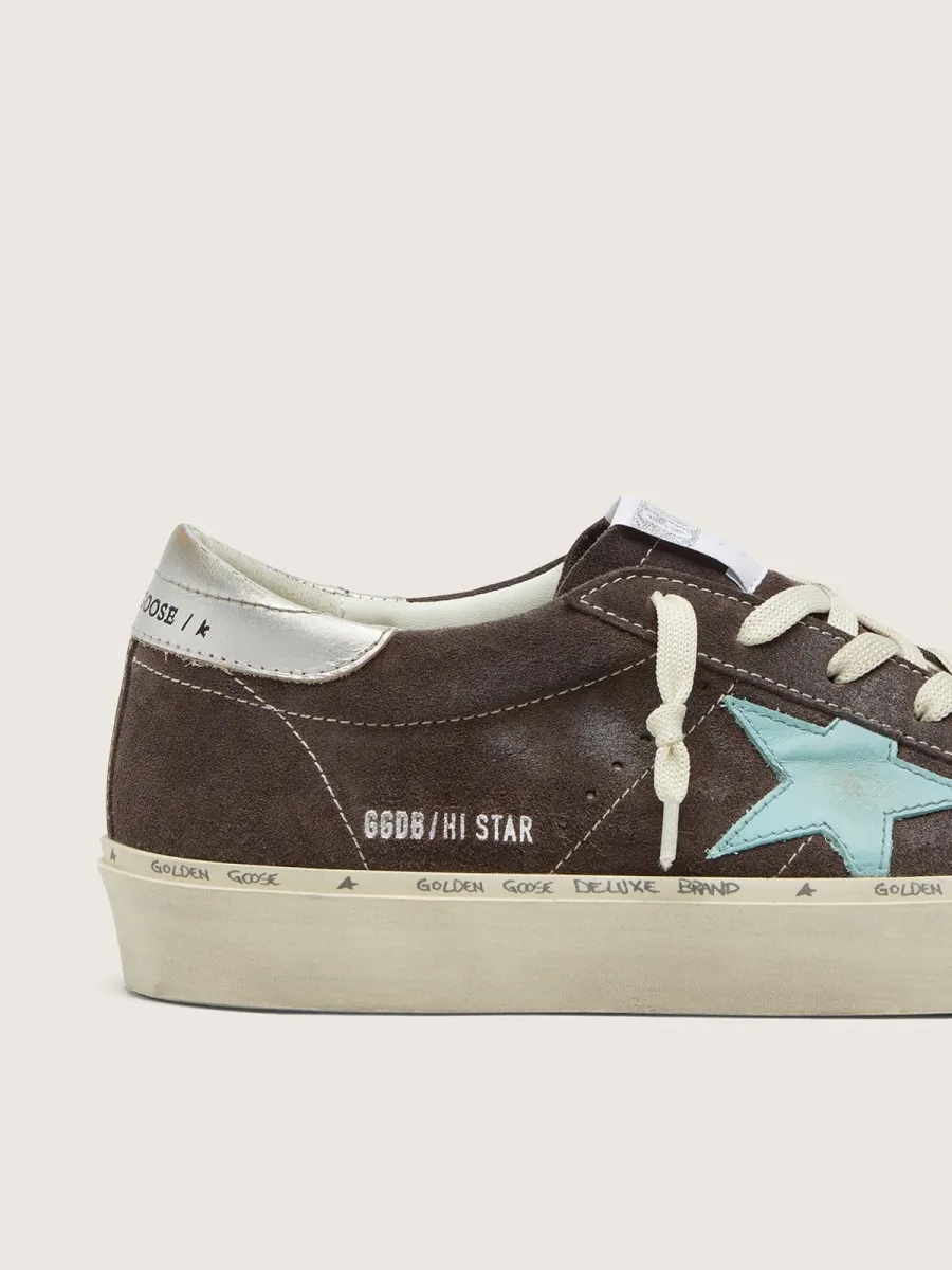 Hi Star donna in suede marrone con stella verde acqua