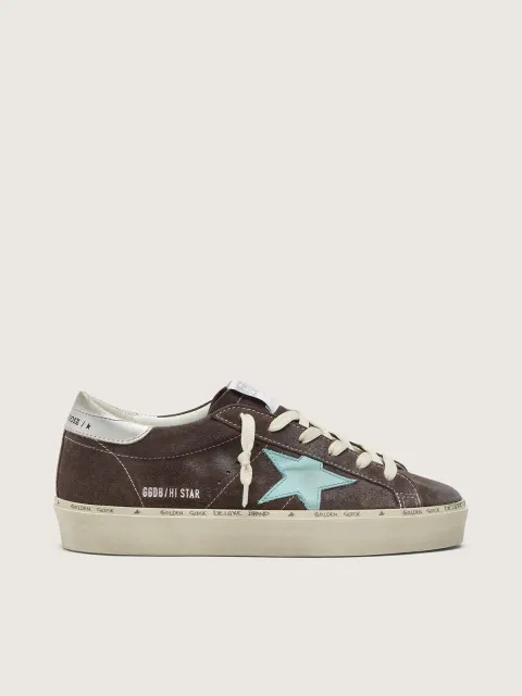 Hi Star donna in suede marrone con stella verde acqua