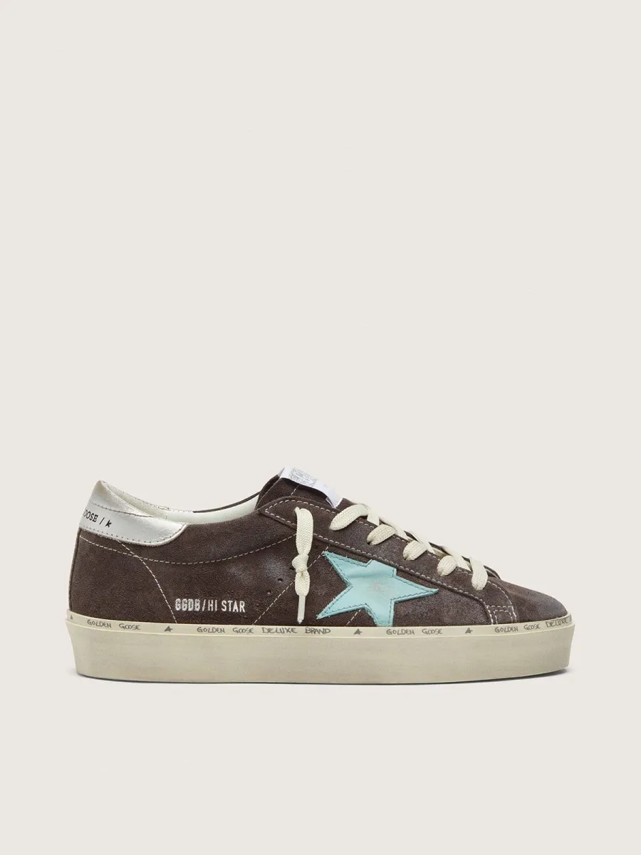 Hi Star donna in suede marrone con stella verde acqua