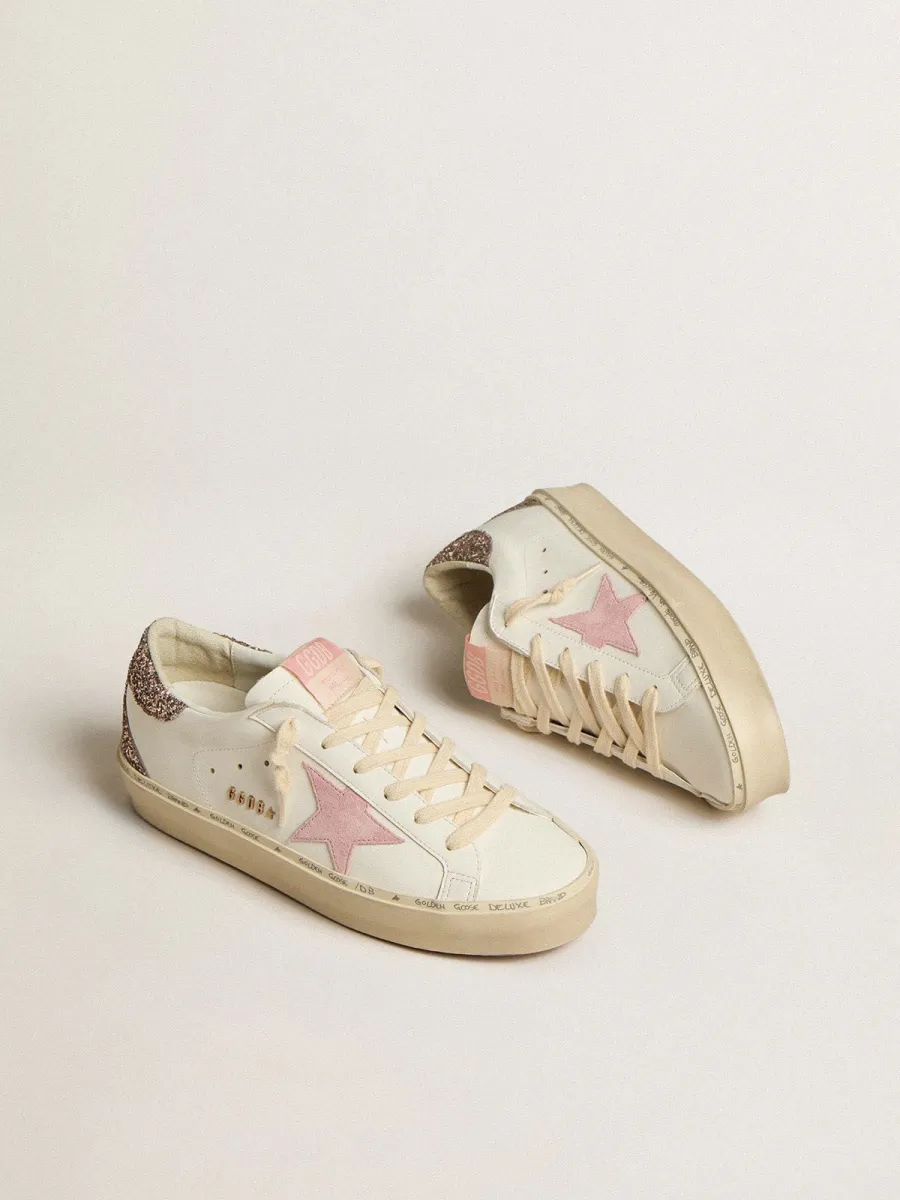 Hi Star in pelle bianca con stella in suede rosa e talloncino in glitter rosa