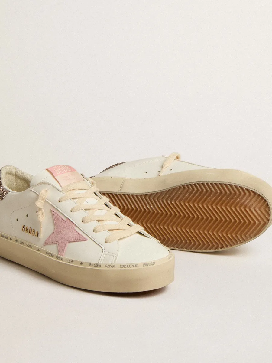 Hi Star in pelle bianca con stella in suede rosa e talloncino in glitter rosa