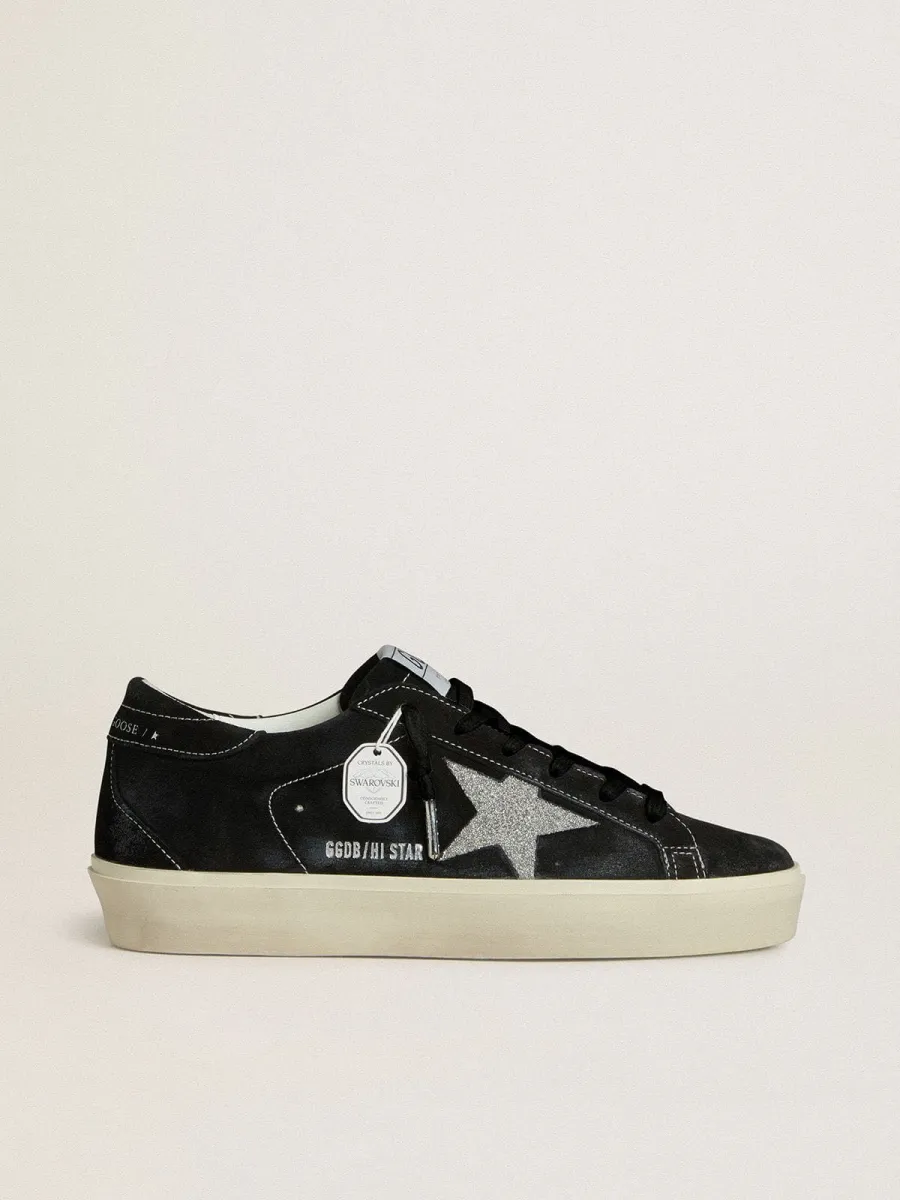 Hi Star Donna in suede nero con stella in cristalli Swarovski color argento