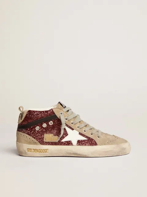 Mid Star Donna in glitter bordeaux con inserti tortora e stella bianca