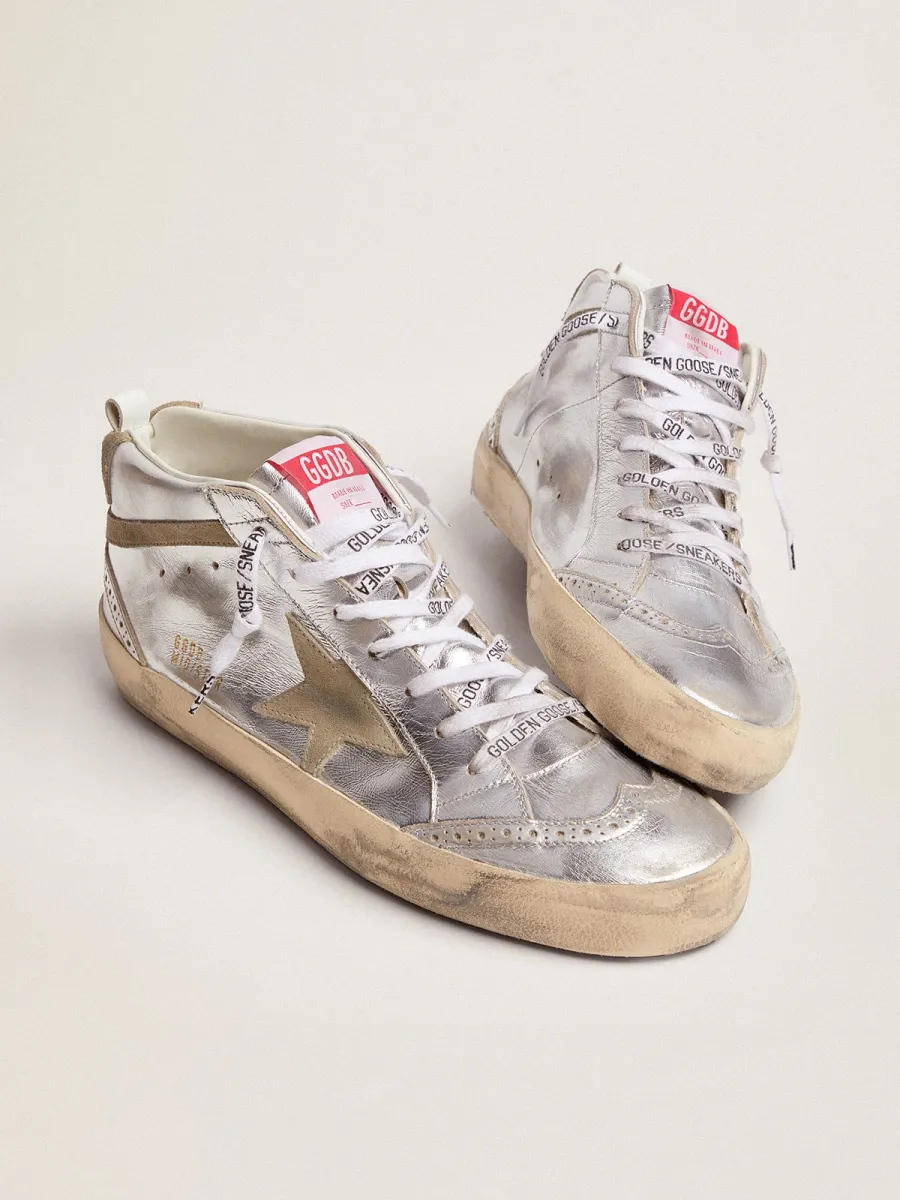 Mid Star Donna in pelle laminata argento con stella tortora