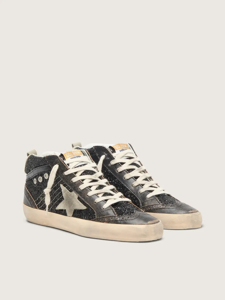 Mid Star Donna in glitter neri con stella e talloncino in suede tortora